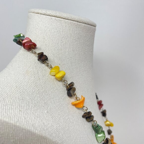 Bright Multicolor Glass Necklace Long Length Colorful Rainbow Dopamine Dressing - Picture 7 of 9
